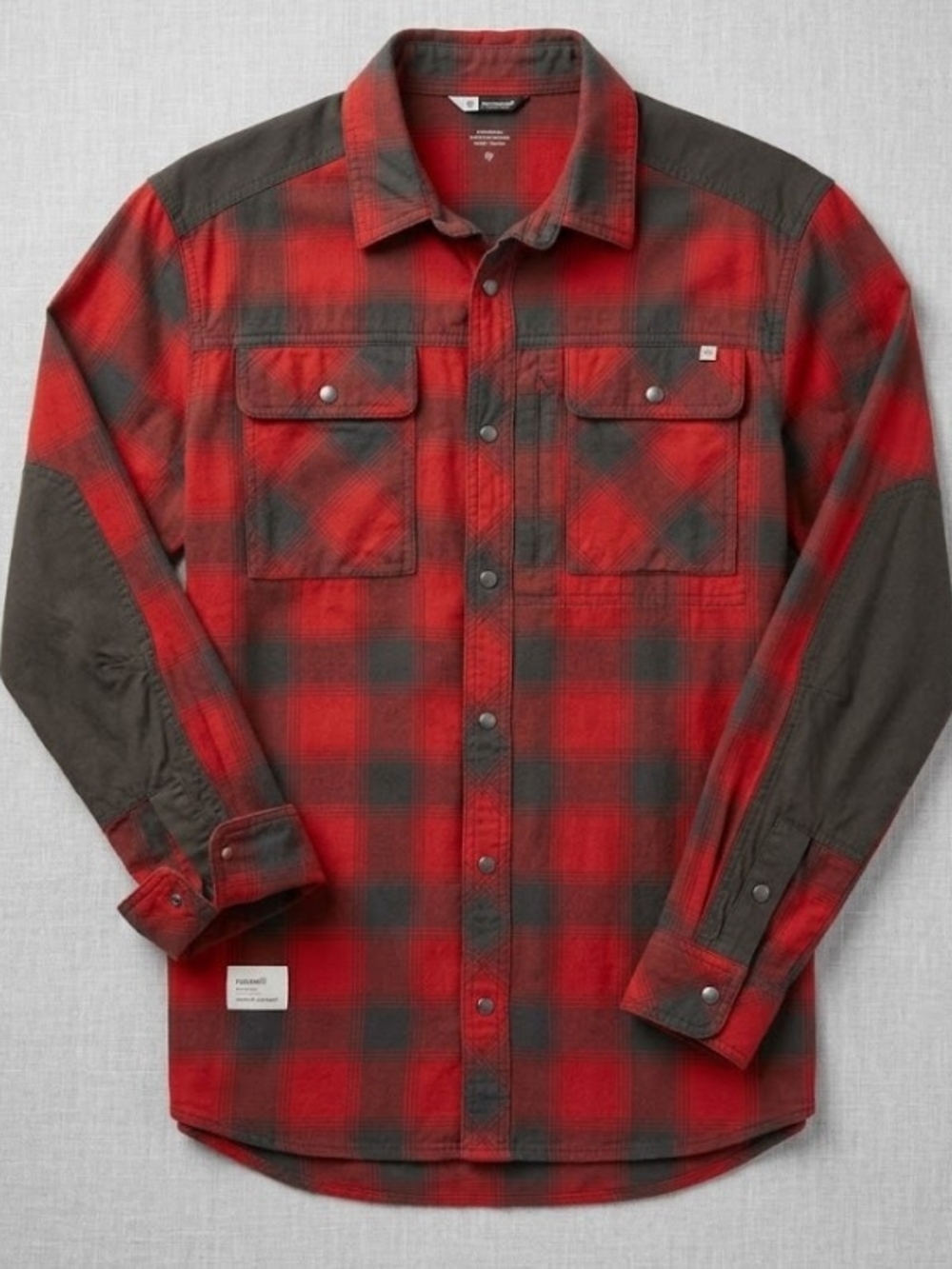 Men's Wool Blend Red Plaid Button-Up Shirt Contrast Shoulders (Sz S) Fall Warm
